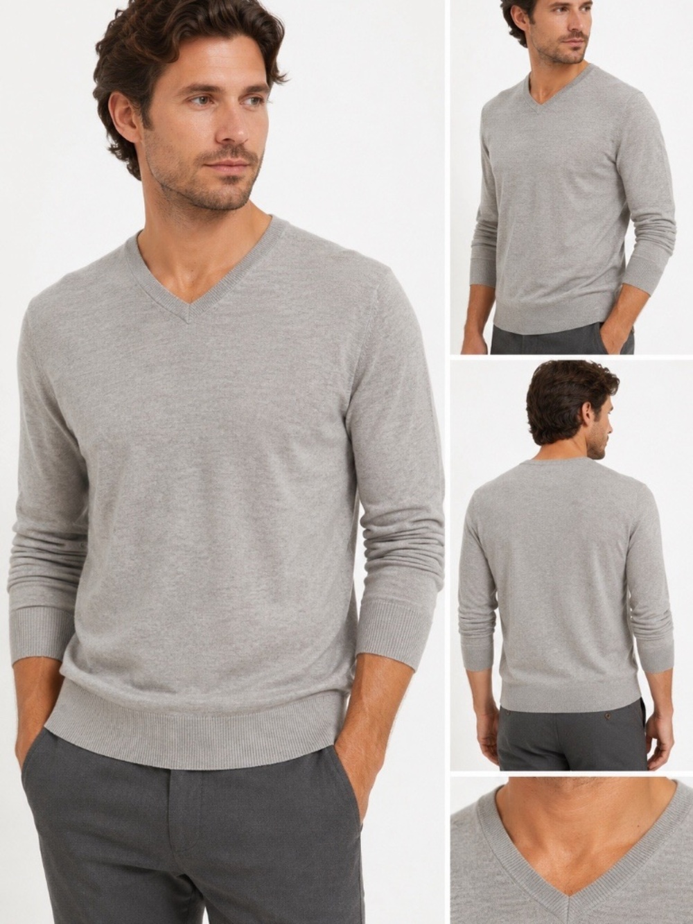 Brand New (Sold Out) J. LINDEBRG V-NECK FINE MERINO WOOL LITE GREY LIGHTWEIGHT S
